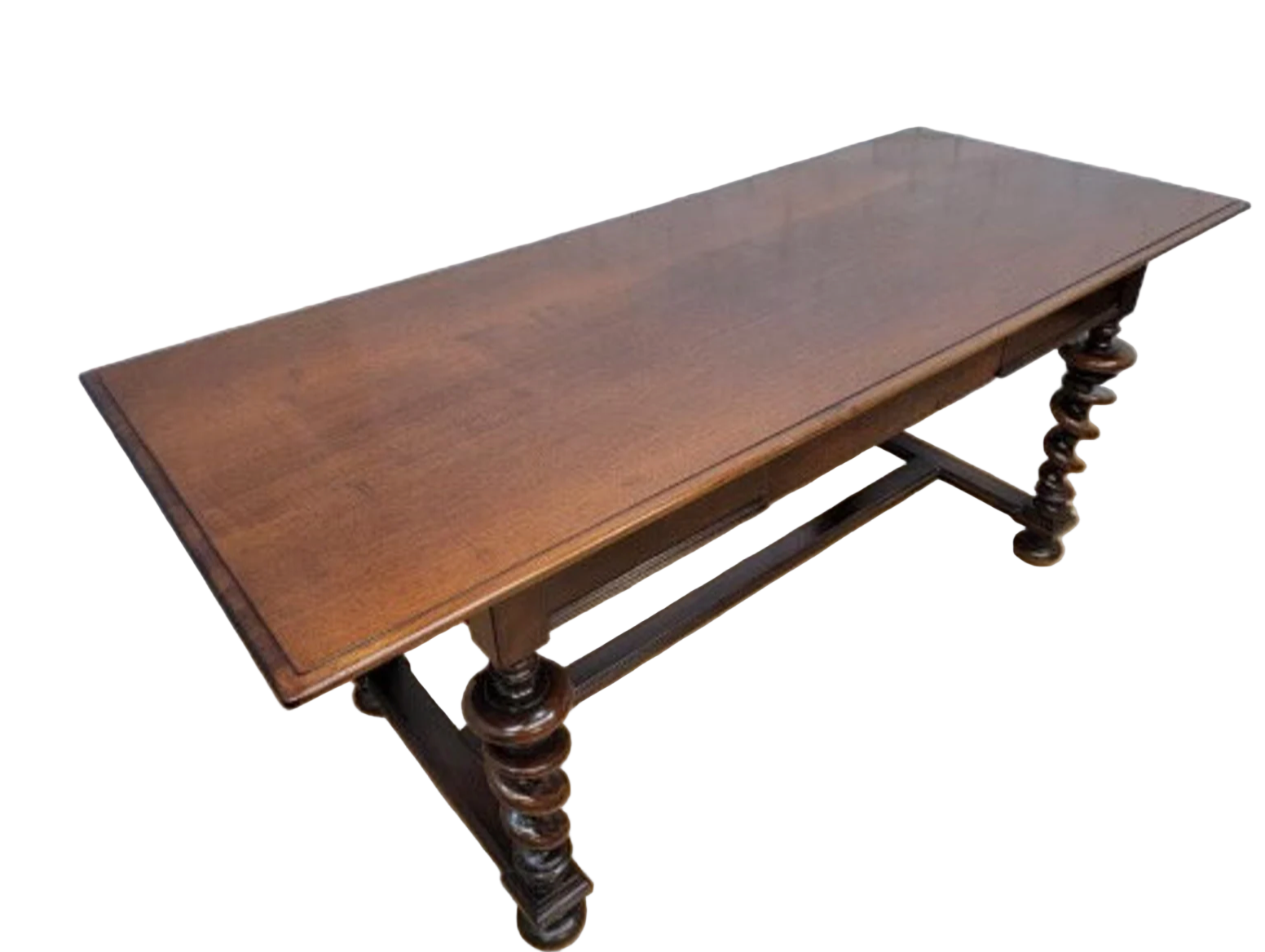 Antique Jacobean Revival Style Mahogany Carved Barley Twist Single Drawer Desk with Carved Barley Twist High Back Chair