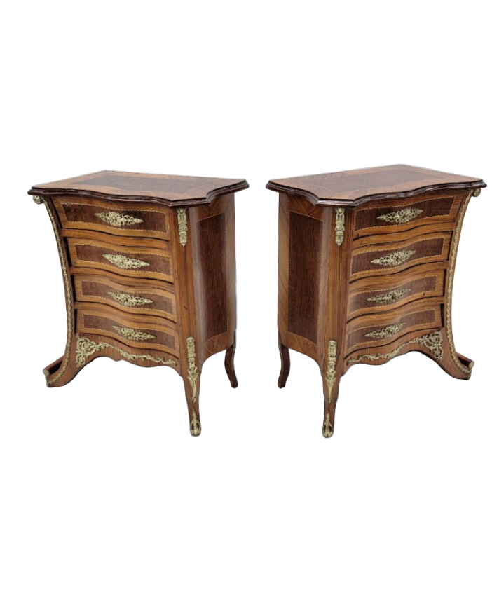 Vintage French Renaissance Revival Flared Legs Side Cabinets - Pair