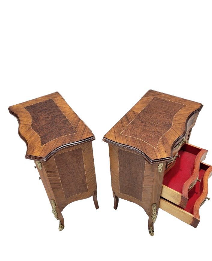 Vintage French Renaissance Revival Flared Legs Side Cabinets - Pair
