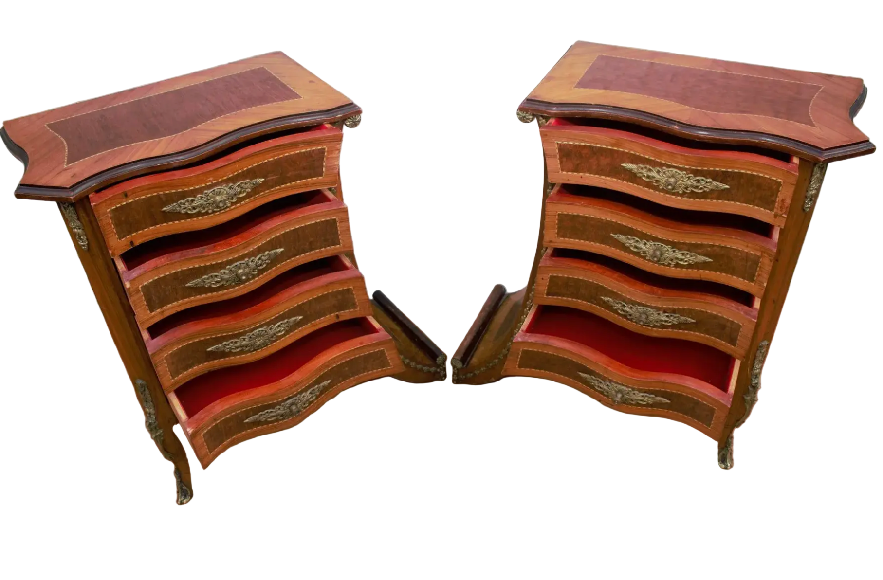 Vintage French Renaissance Revival Flared Legs Side Cabinets - Pair