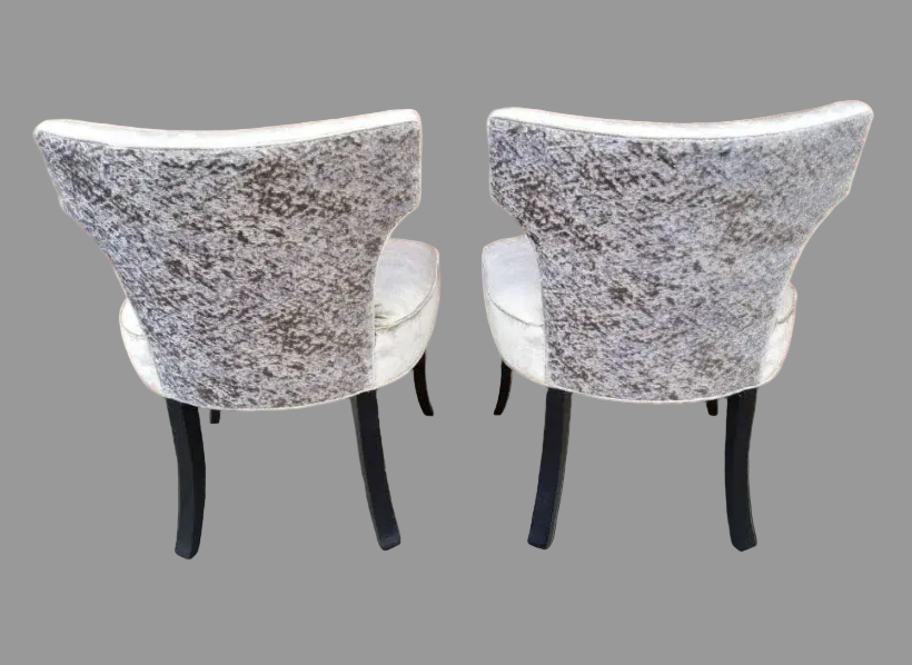 Mid Century Modern T Back Ebonized Cabriole Legs Side Chairs Newly Reupholstered - Pair