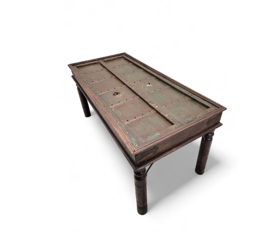 Antique Rustic Table Crafted from Historic Indian Door