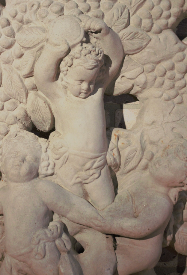 Antique Arched Cherub Wine Harvest Wall Plaque