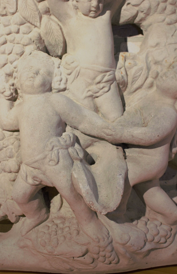 Antique Arched Cherub Wine Harvest Wall Plaque