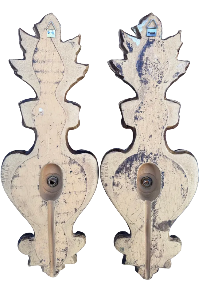 new - Vintage Rococo Italian Carved Sconces - Pair