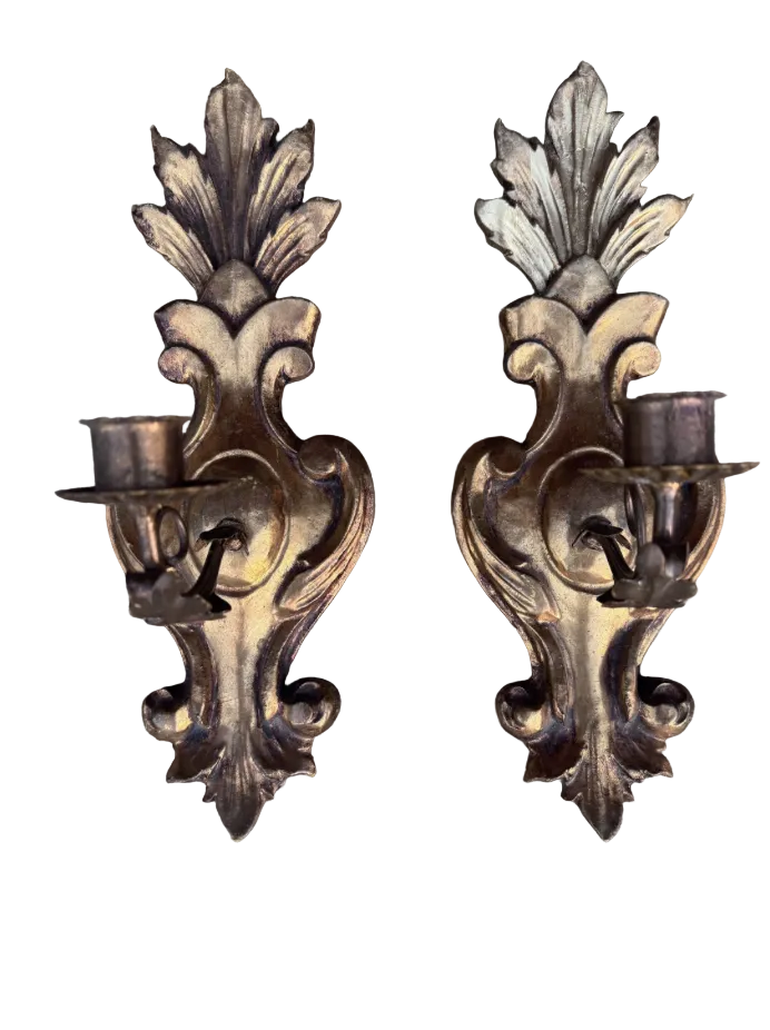 new - Vintage Rococo Italian Carved Sconces - Pair