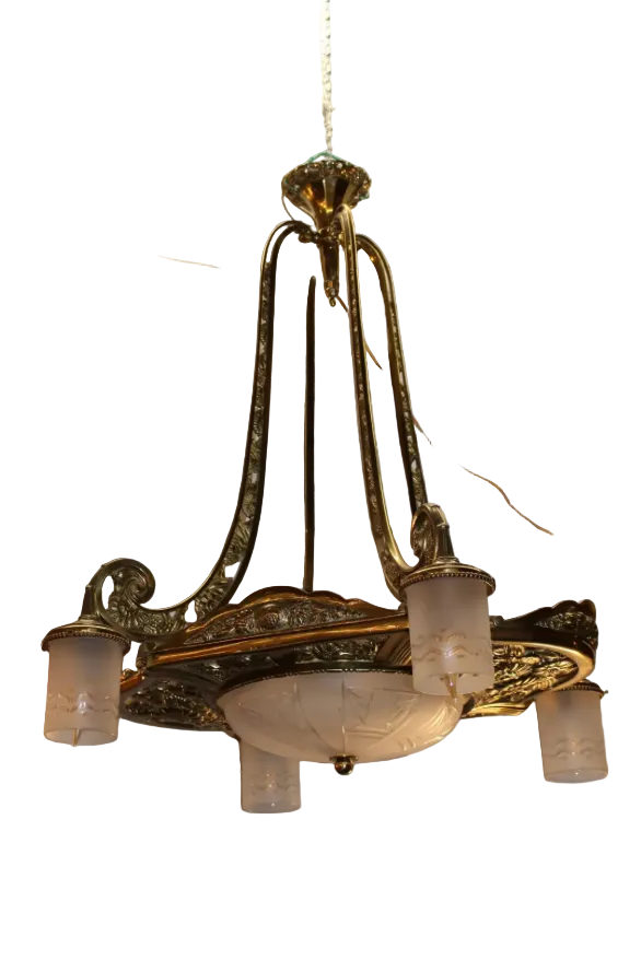 Antique Art Deco - Neoclassical Brass Chandelier