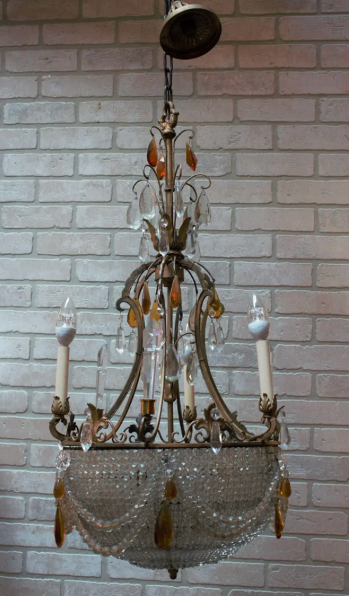 Antique French Empire Style Crystal Basket Chandelier