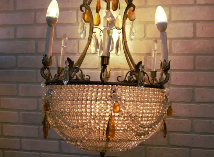 Antique French Empire Style Crystal Basket Chandelier