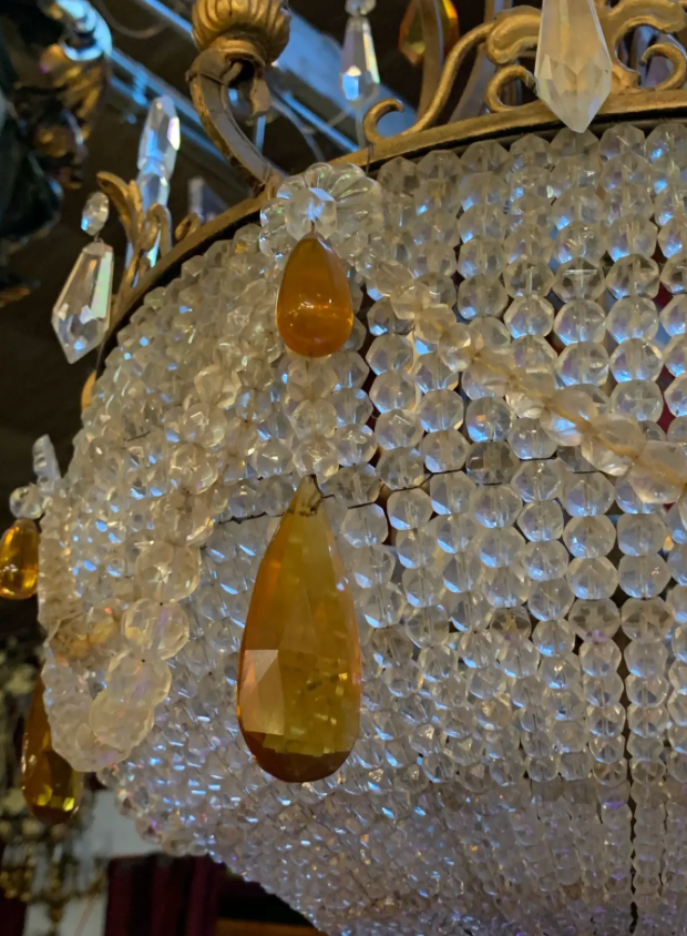 Antique French Empire Style Crystal Basket Chandelier