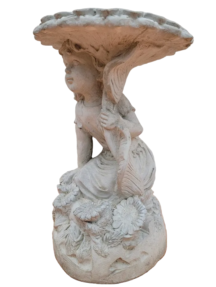 Vintage Figural Birdbath with Child & Sunflower