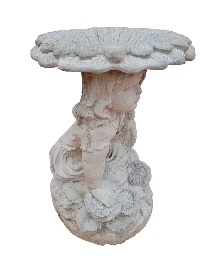 Vintage Figural Birdbath with Child & Sunflower