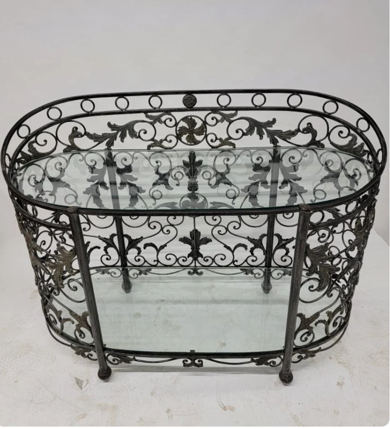Hollywood Regency Style Wrought Iron Console Table