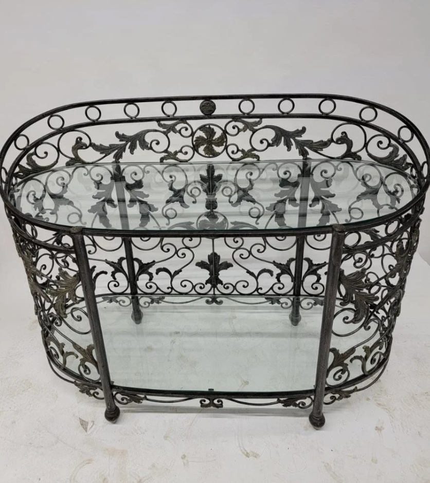 Hollywood Regency Style Wrought Iron Console Table