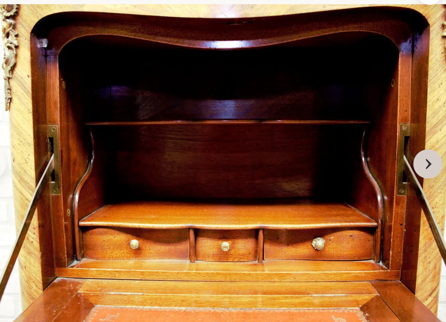 French Louis XV Revival Marquetry Fall-Front Secretary Desk with Marble Top