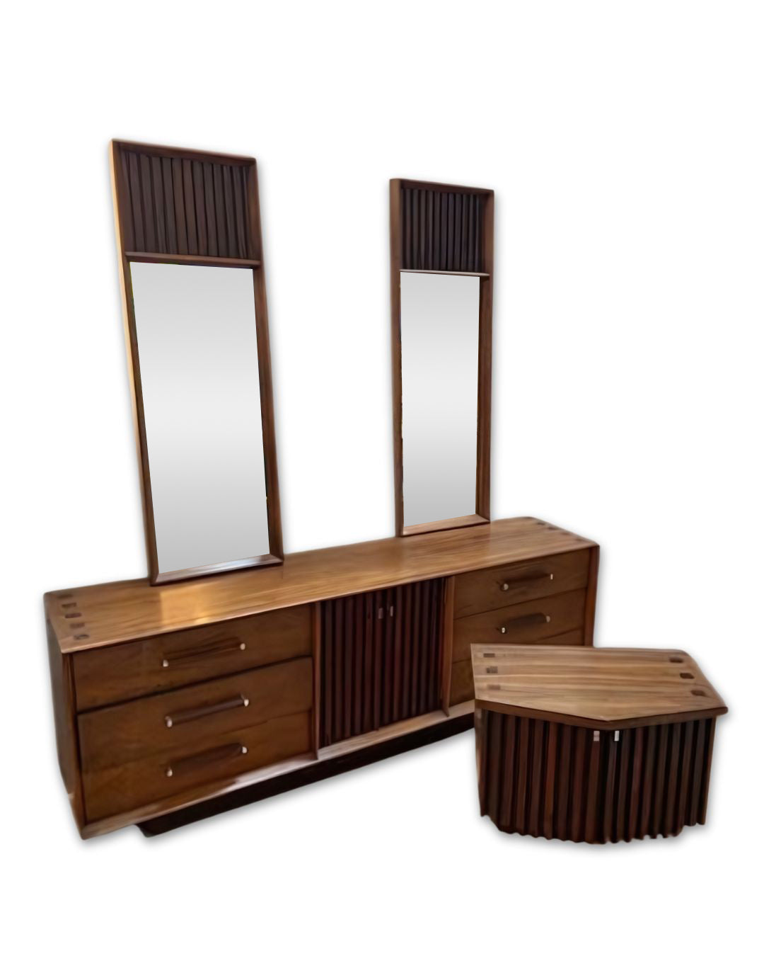 Mid Century Modern Lane Walnut and Rosewood Bedroom Set - 4 Piece Set