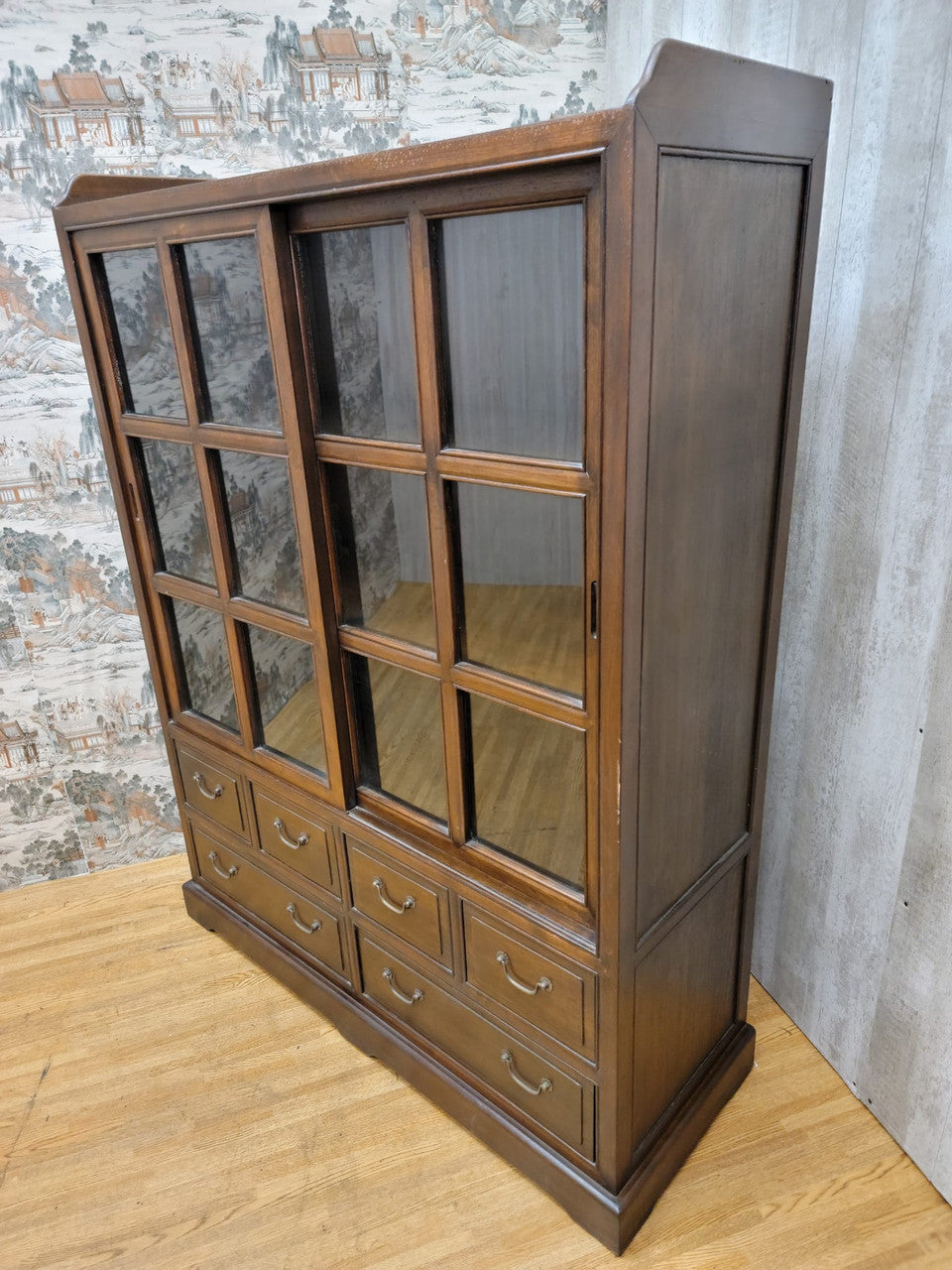 Vintage Chinese Elm Display Cabinets / Bookcases