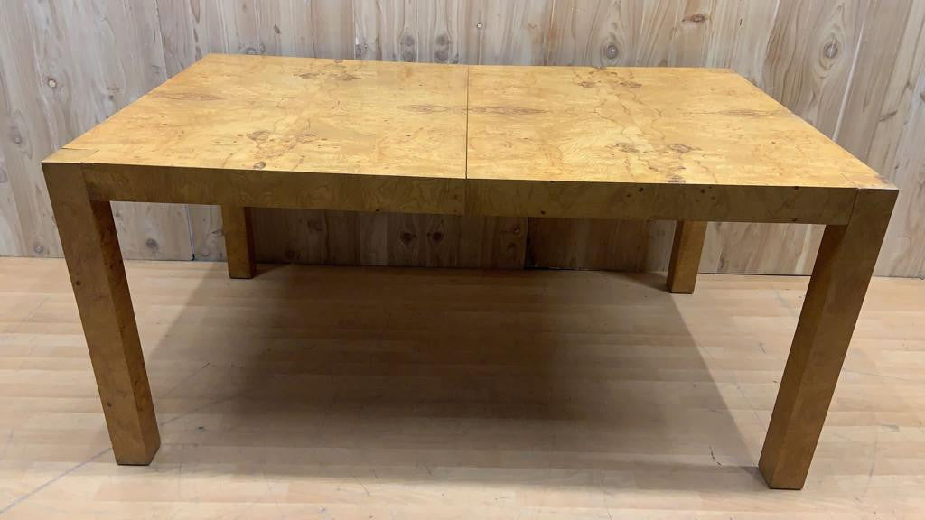 Mid Century Modern Milo Baughman for Lane Furniture Burl Olive Wood Rectangular Extending Parsons Dining Table