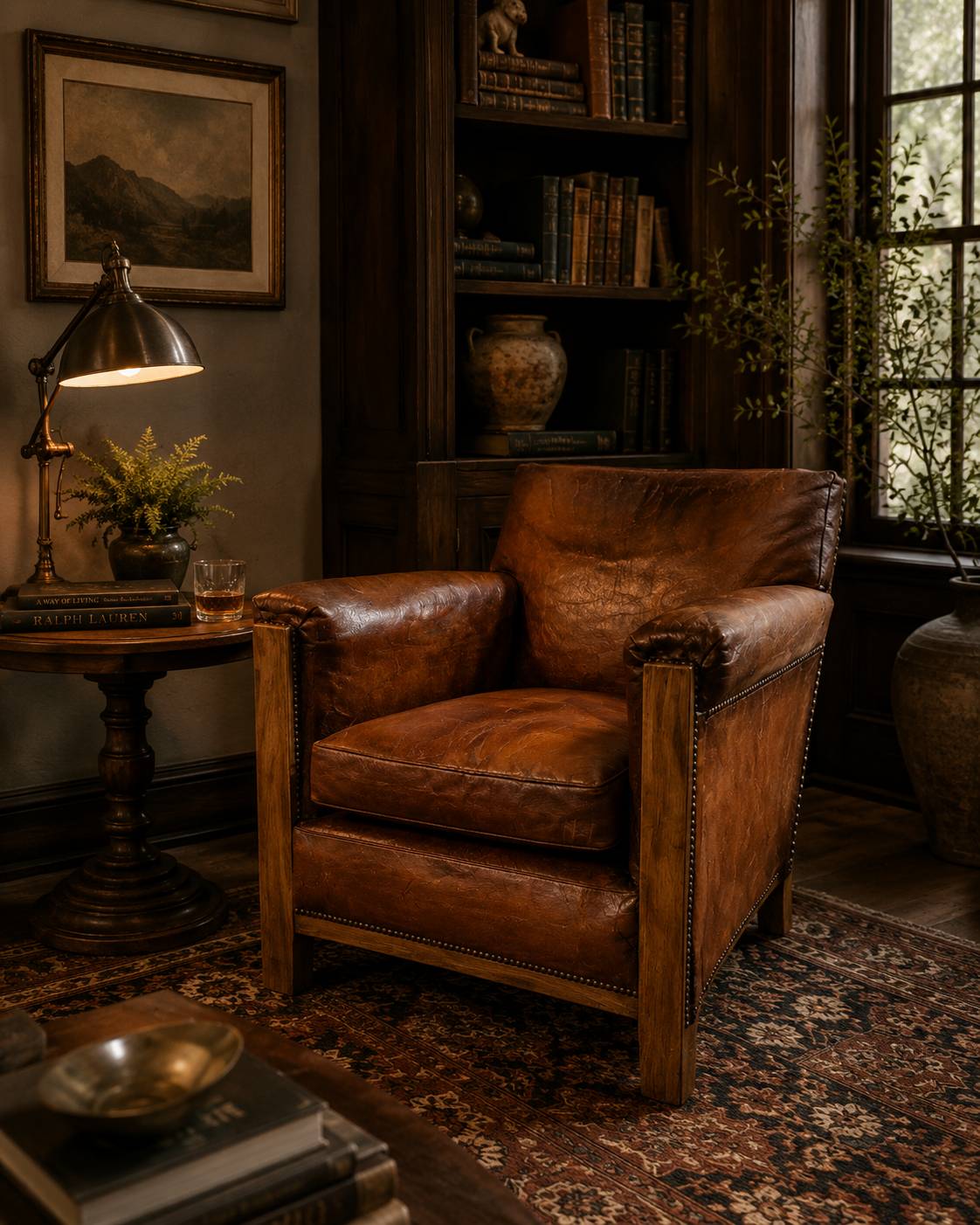 French Art Deco Distressed Leather Club Chair