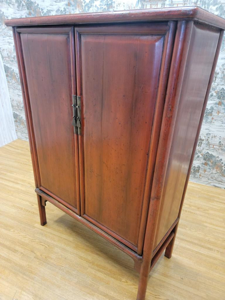 Antique Shanxi Province Elmwood Red Lacquer Cabinet