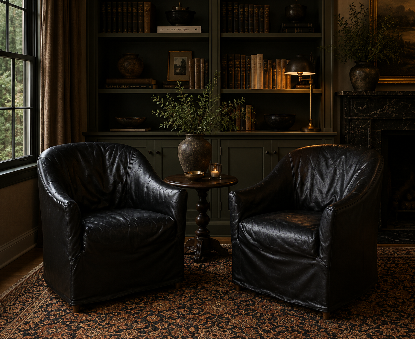 Vintage Barrel Back Club Chairs in Black Leather by Niedermaier - Pair