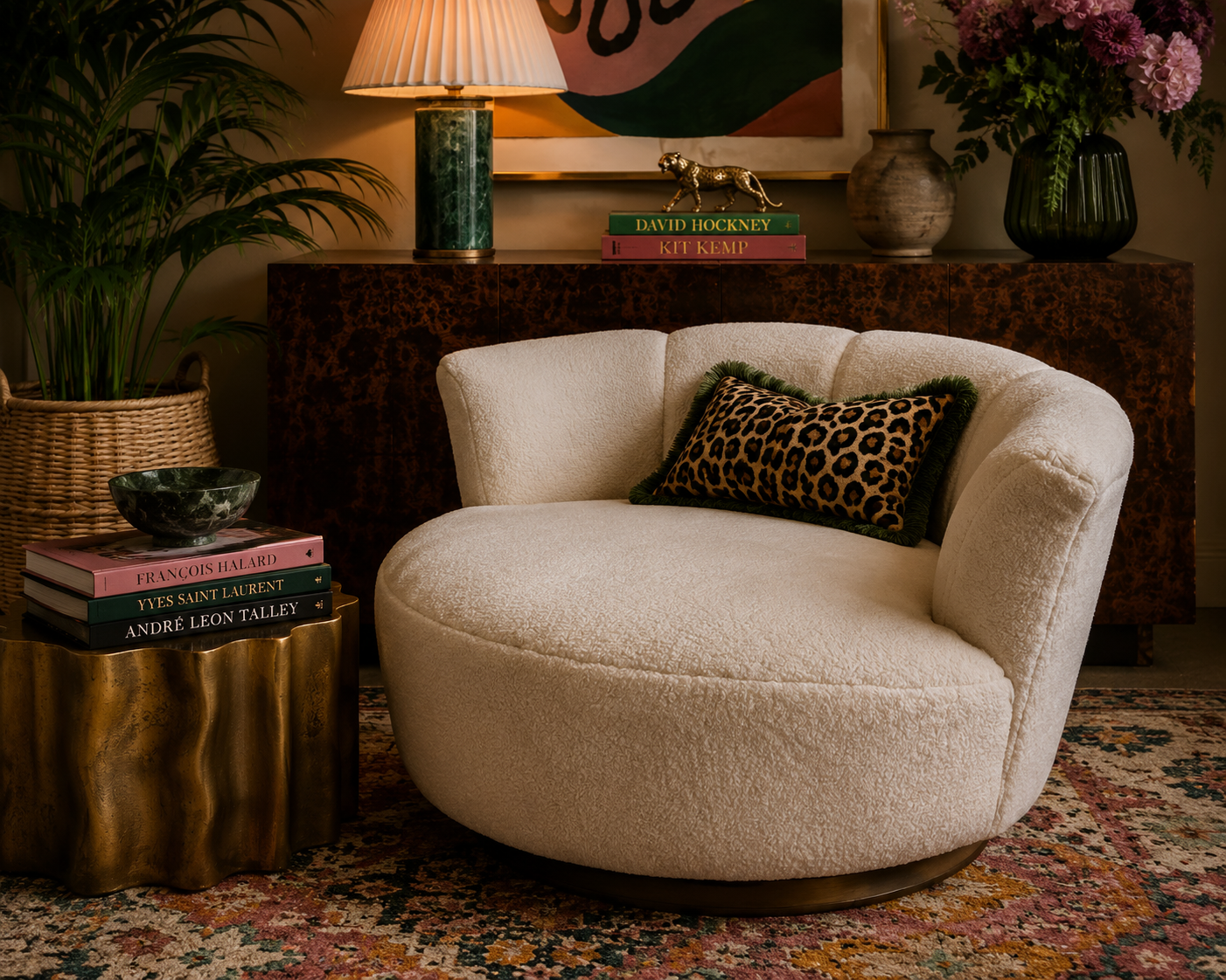 MCM Milo Baughman Style Swivel Love Lounge Newly Reupholstered