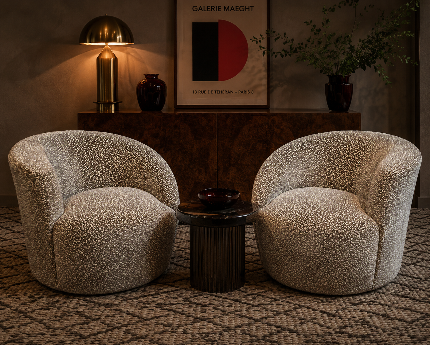 MCM Vladimir Kagan Nautilus Asymmetrical Swivel Lounge Chairs - Pair