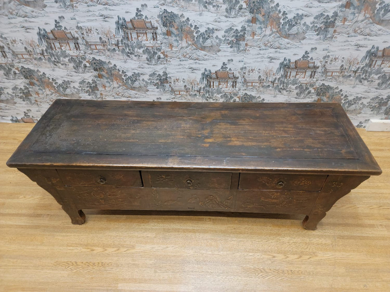 Antique Hand Carved Shanxi Province Coffer Sideboard With Drawers