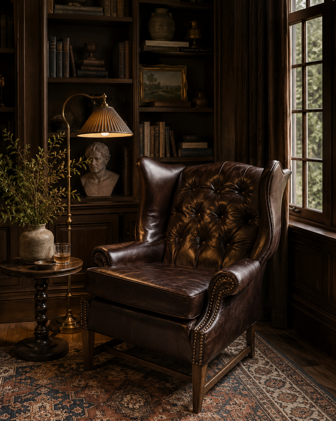 Vintage English Chesterfield Style Wingback Chair Newly Reupholstered