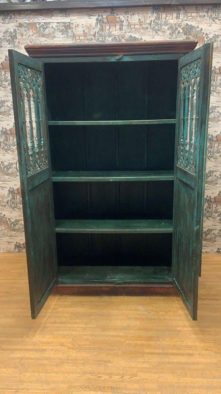 Antique German Hand Painted 2-Door with Forged Iron Cabinet