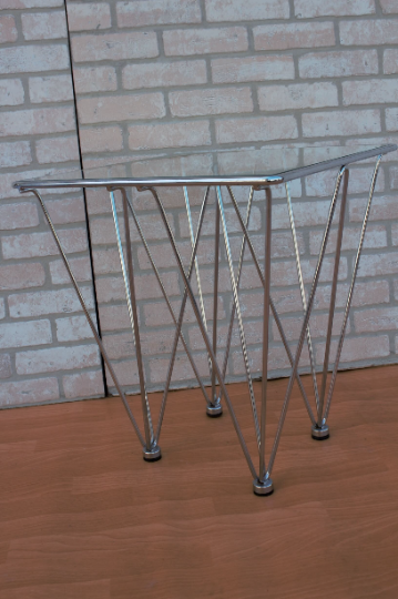 Mid Century Modern Geometric Inverted Pyramidal Chrome Base Glass Top Cocktail Side Table In the Style of Paolo Piva
