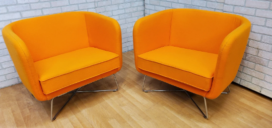 Rockwell Unscripted by Knoll Club Chairs on a Chrome Base in a "Mandarin" Wool - Pair