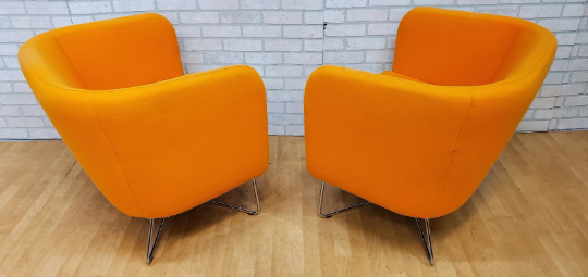 Rockwell Unscripted by Knoll Club Chairs on a Chrome Base in a "Mandarin" Wool - Pair
