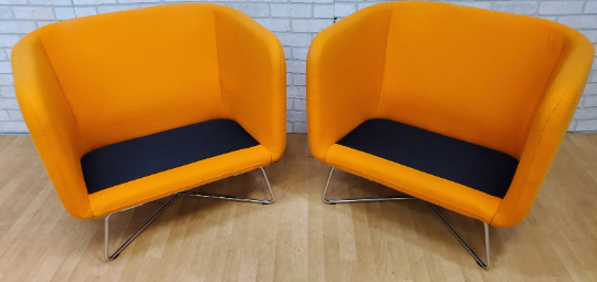 Rockwell Unscripted by Knoll Club Chairs on a Chrome Base in a "Mandarin" Wool - Pair