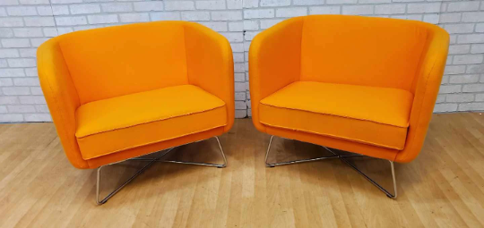 Rockwell Unscripted by Knoll Club Chairs on a Chrome Base in a "Mandarin" Wool - Pair