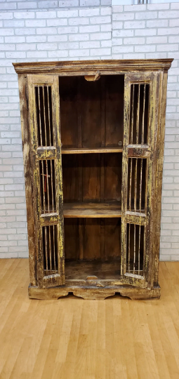 Antique Rustic Tall Pierced Storage Cabinet