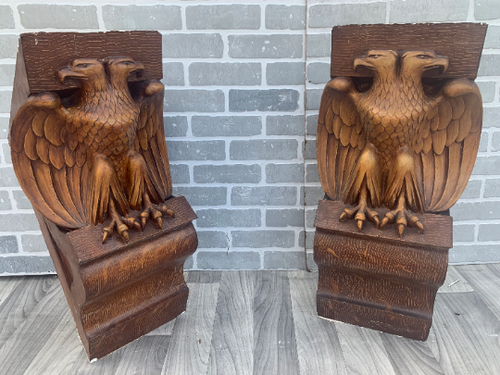 Antique Rare Old Milwaukee Landmark Theater Building Architectural Salvage Large Eagle Corbels - Pair