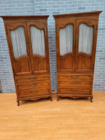 Vintage French Country Walnut Armoire by John Widdicomb - Pair