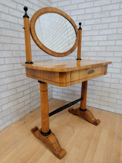 Antique Biedermeier Cherrywood Swing Mirror Vanity Table & Stool - Set of 2