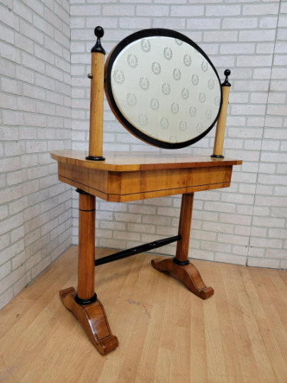 Antique Biedermeier Cherrywood Swing Mirror Vanity Table & Stool - Set of 2