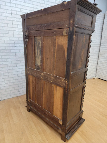 Antique French Renaissance Barley Twist Single Door Beveled Glass-Front Bookcase