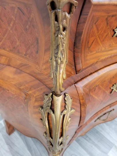 Antique French Louis XIV Style Rosewood Tombeau Serpentine Marble Top Commode