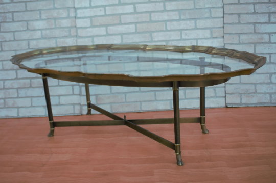 Hollywood Regency Labarge Brass Tray Top Oval Coffee Table