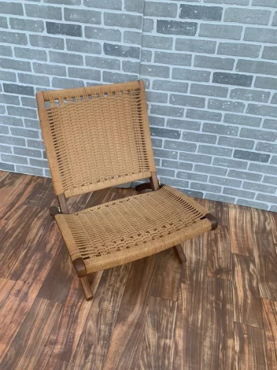 Mid Century Modern Hans Wegner Styled Walnut Framed Folding Lounge Chair