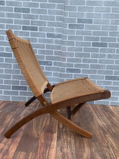 Mid Century Modern Hans Wegner Styled Walnut Framed Folding Lounge Chair