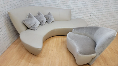 MCM Vladimir Kagan Serpentine Bilbao Sofa & Swivel Lounge Chair Newly Upholstered - 2 Piece Set