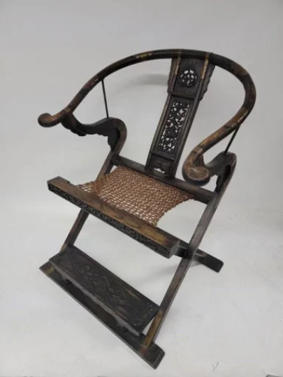 Antique Chinese Huanghuali Horseshoe Back Folding Throne Chair