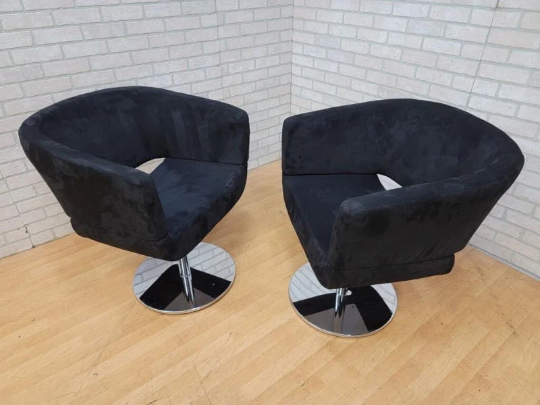 Modern Italian Tulip Chrome Base Lounge Chairs Newly Upholstered - Pair