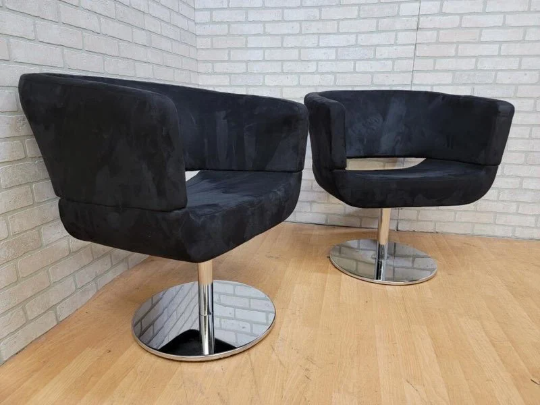Modern Italian Tulip Chrome Base Lounge Chairs Newly Upholstered - Pair