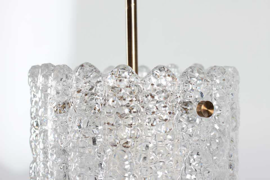 Mid Century Modern Crystal Pendant with Brass Hardware Lights by Carl Fagerlund for Orrefors - Pair